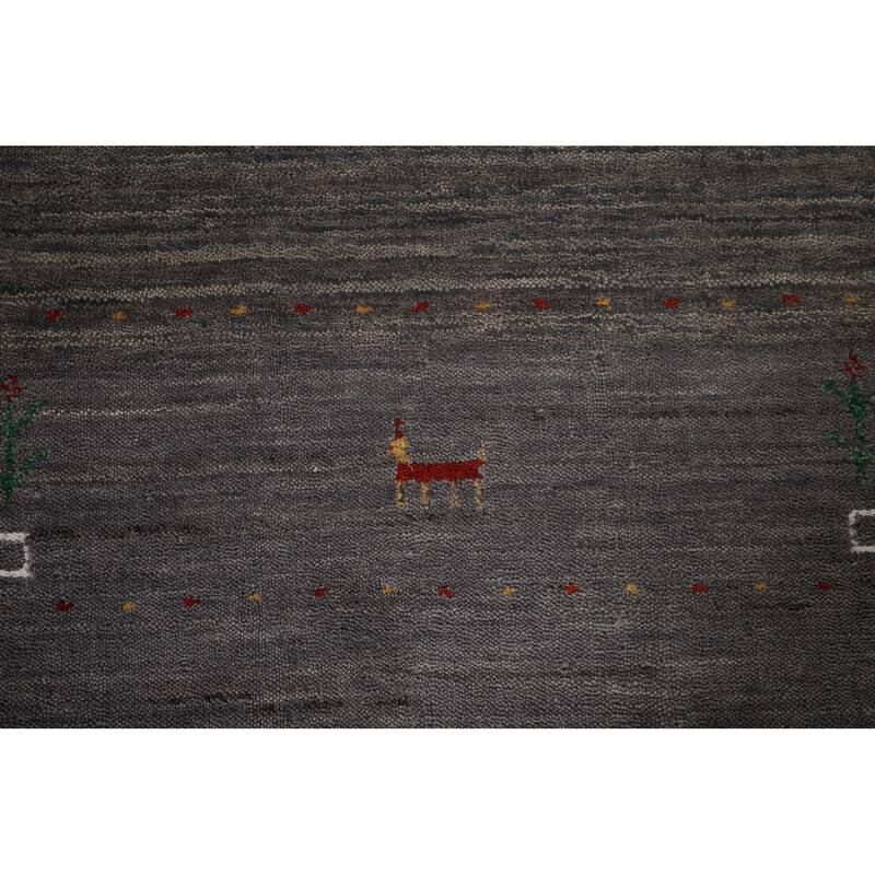 Gray Gabbeh Indian Area Rug Handmade Wool Carpet - 8'1"x 9'6"