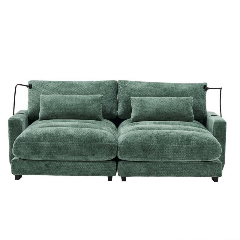 Chaise Lounge Chair Upholstered Modular Sofa with Cup & Phone Holders