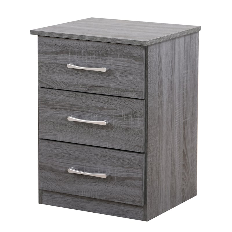 3 Drawer Gray Nightstand, 24 Inch Sleek Bedside Table with Compact Design and Ample Storage