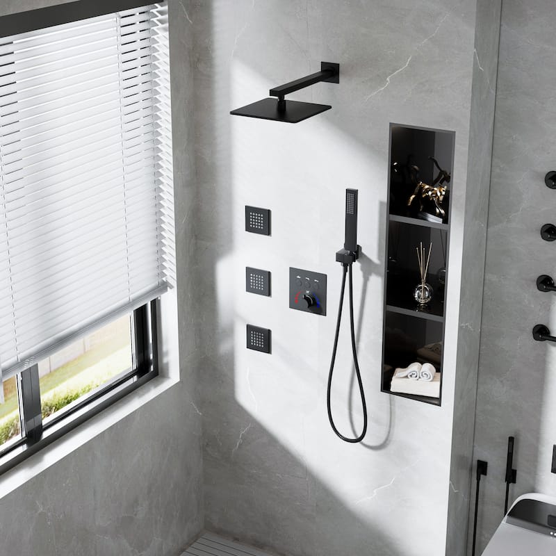 Luxury 3-Way Complete Rain Showerhead with High-pressure Handheld Showerhead&3-Body Jet in Black/Gold/Nickel