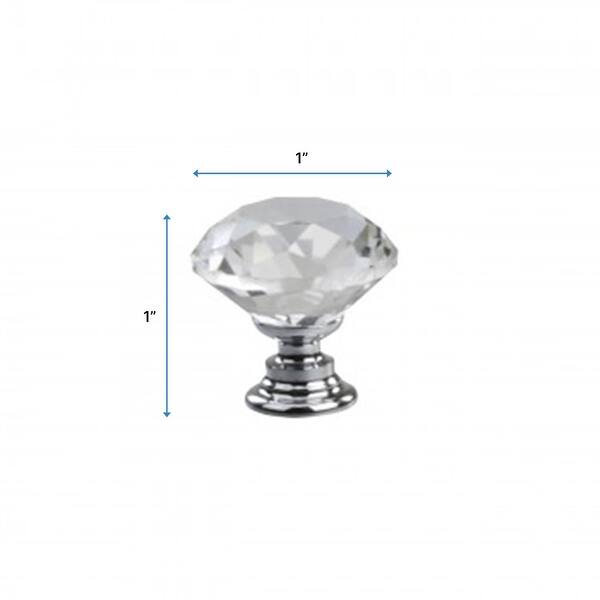 Crystal Cabinet Knobs – 4-Pack Clear Glass Diamond-Shape Drawer Pulls, 50mm Diameter, With Silver Metal Bases & Screws