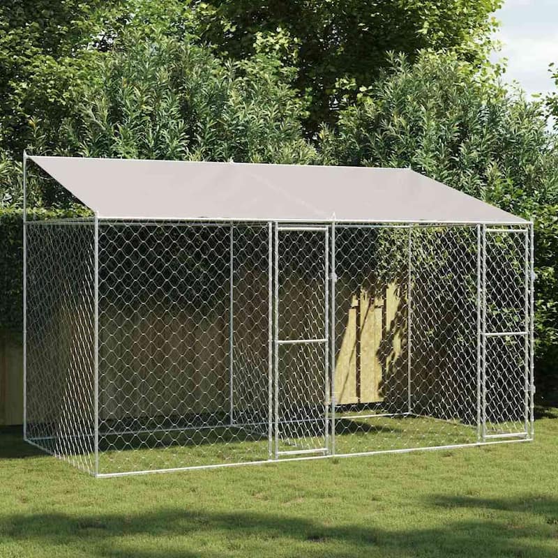 Dog Cage Silver 400/600/800 x 200 x 256 cm Galvanised Steel - 400 x 200 x 256 cm