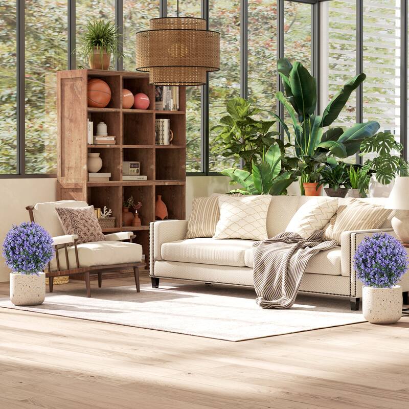 HOMCOM Set of 2 1.3ft (15.8") Artificial Boxwood Topiary Ball Bush with Integrated Ground Stake, Faux Plants