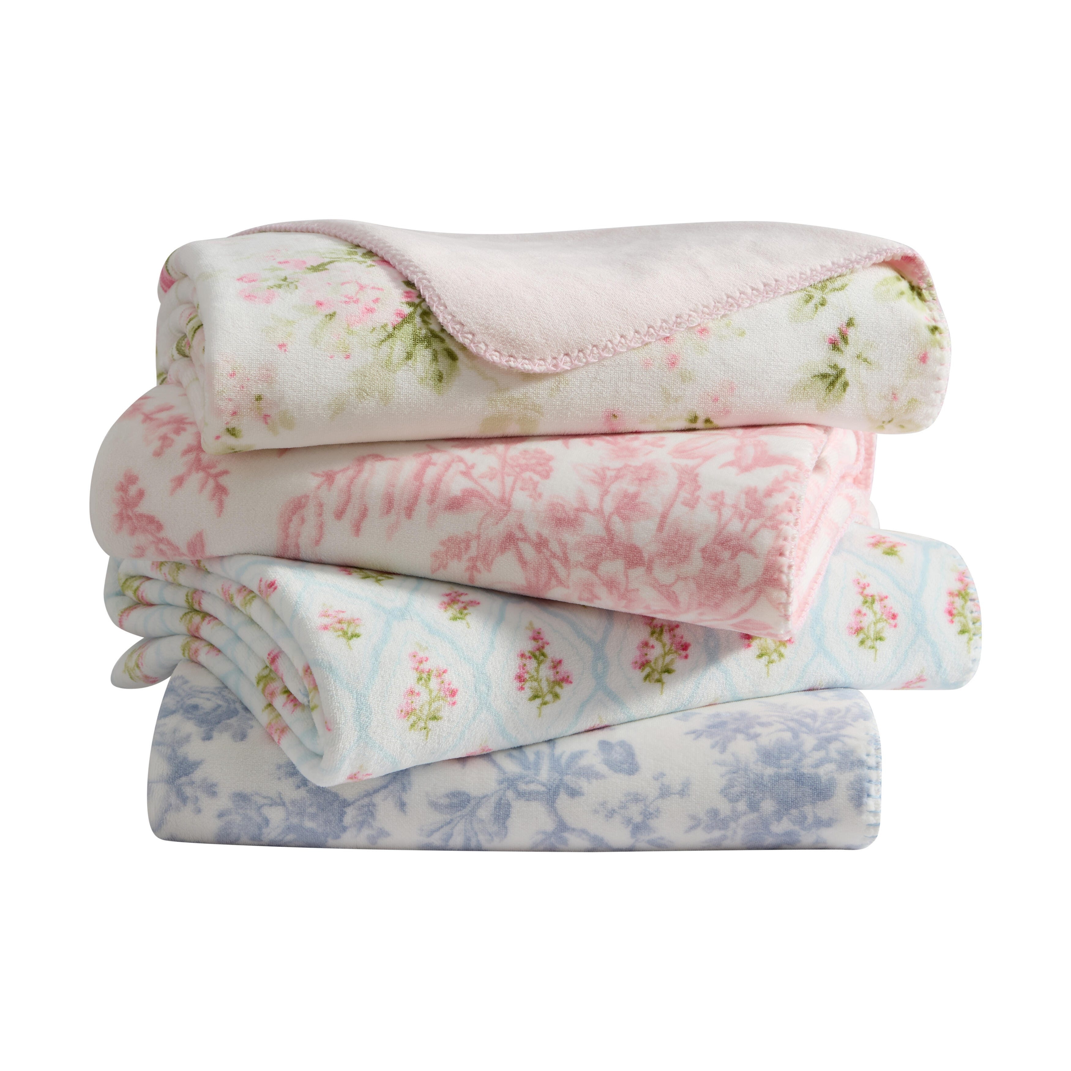 Laura Ashley Printed Reversible Plush Throw Blanket