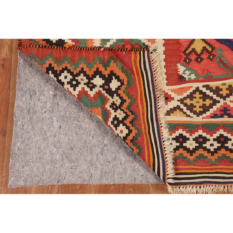 Orange Kilim Qashqai Persian Vintage Rug Flatweave Wool Carpet - 5'5"x 8'5"