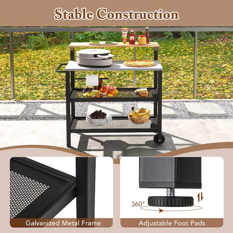 Gymax Rolling Bar Cart w/ Flip-up Table Hooks Paper Towel Holder 2
