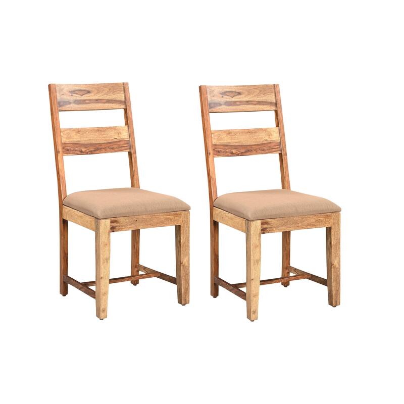 HomeRoots Set of Two Brown Fabric And Wood Ladder Back Dining Side Chairs - 18 in. x 39 in. x 18 in.