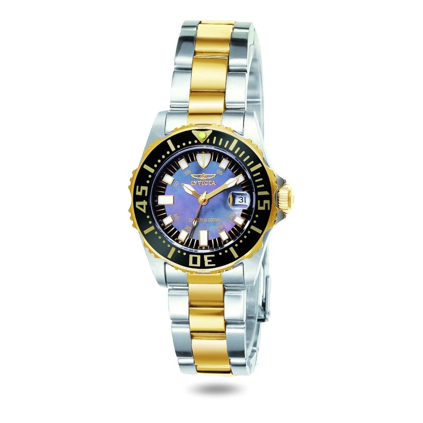Invicta Women's 2960 Pro Diver Quartz 3 Hand Black Dial Watch - Mother of Pearl