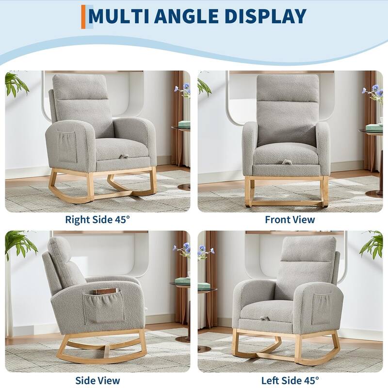 Rocking Chair with Footrest for Nursery, Modern PU Upholstered Glider Accent Armchair with High Backrest