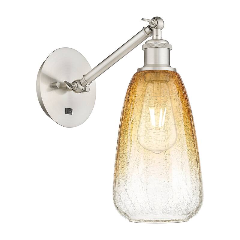 Innovations Lighting 317-1W-13-6 Brookhaven Almond Sconce Brookhaven - Brushed Satin Nickel / Amber
