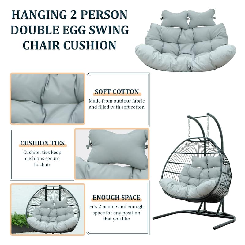Egg Swing Chair Cushion Durable Weather Resistant Polyester Fits 2 People by LeisureMod