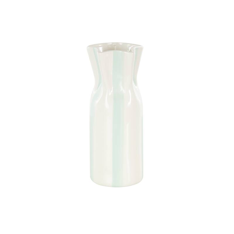 Ceramic Round Decorative Vase with Red or Teal Vertical Stripes - White - Roche River Decor