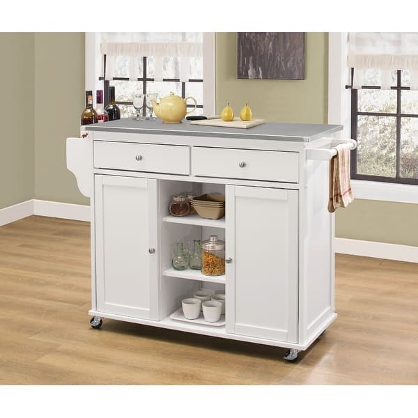 2 Drawer Wooden Kitchen Cart With 2 Shelves And 2 Cabinets White On Sale Overstock 21603837 Piece denver cutlery cutleryreviewcompare prices. coaster