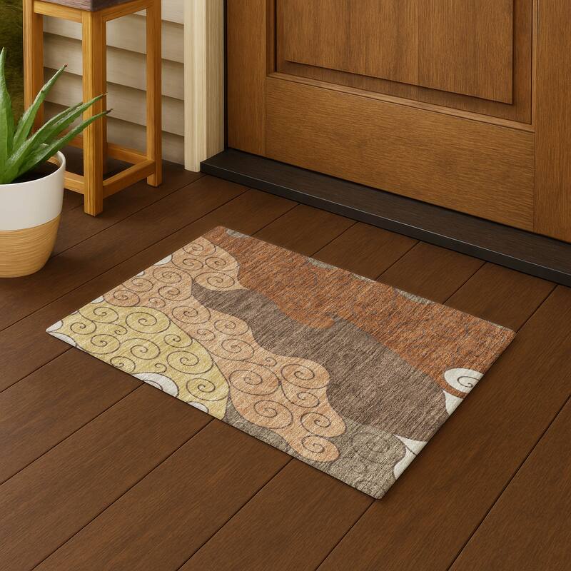 Machine Washable Indoor/ Outdoor Swirly Chantille Rug - Paprika - 1'8" x 2'6"