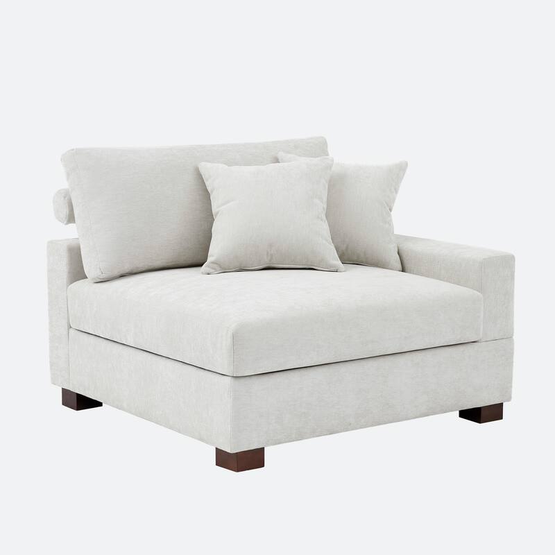 Plush Chenille Single Modular Sectional Sofa Chaise with Pillows