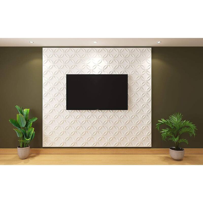 Art3d PVC 3D Wall Panel Interlocked Circles in Matt White Cover 32 Sq.ft