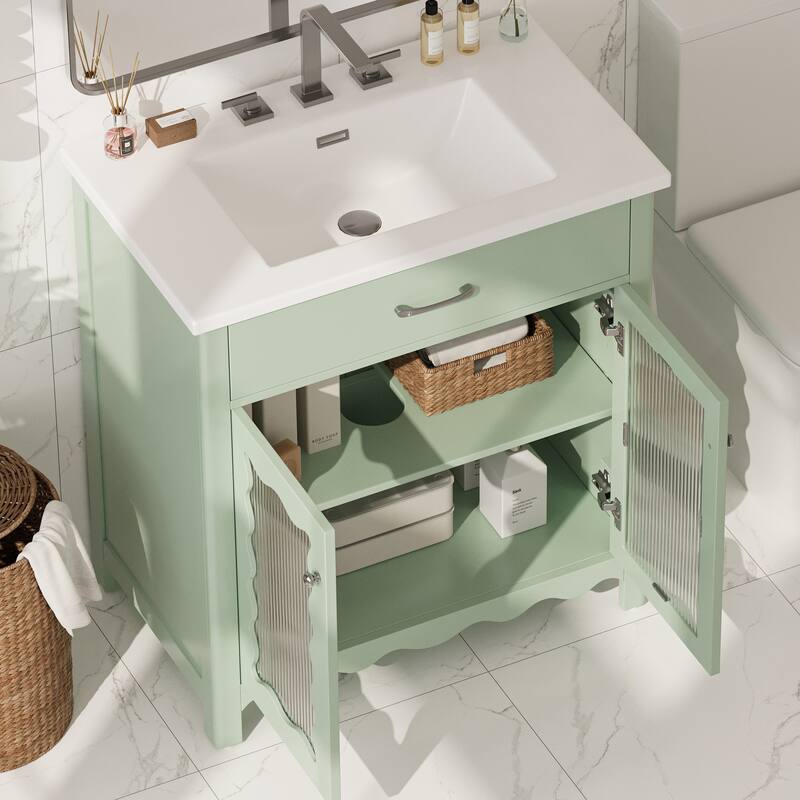 Christopher Knight Home - Alaric 31" Bathroom Vanity with Ceramic Sink and Tempered Glass Door
