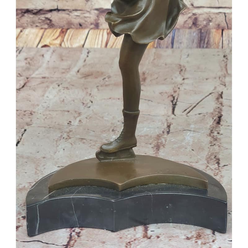 Graceful Bronze Figure Skater Sculpture – Ice Dancing Statue On Marble Base