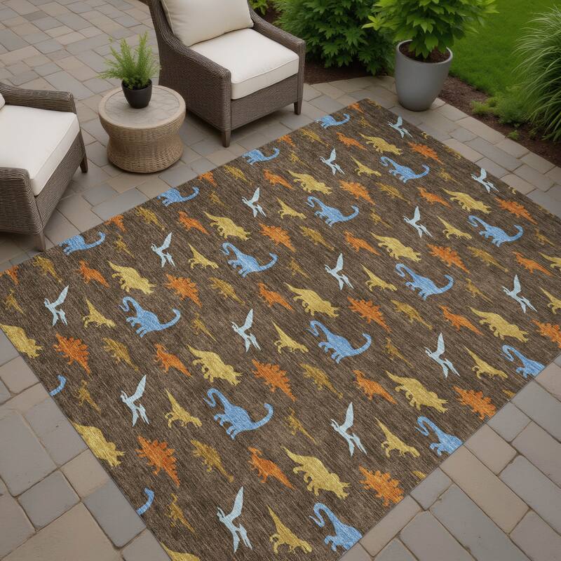 Machine Washable Indoor/ Outdoor Modern Dinosaur Chantille Rug