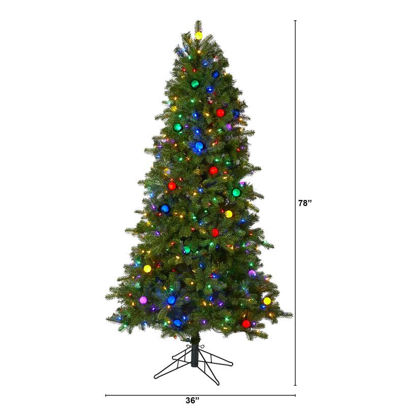 6.5ft. Fir Artificial Christmas Tree with 450 Multi-Color LED Lights, 45 Globe Bulbs & 1042 Branches - Holiday X-Mas Tree
