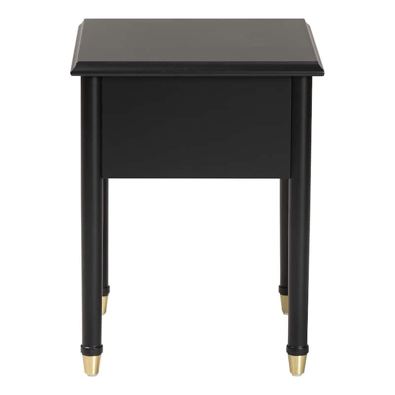 Tamra Black Wood Nightstand with Pullout Shelf - Modern Transitional Bedside Table with Metallic Accents