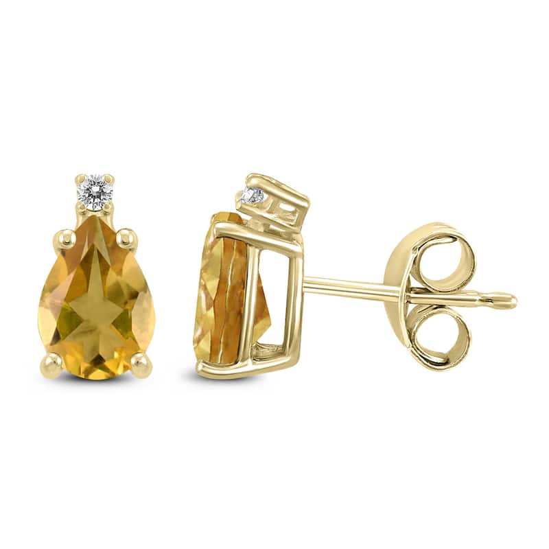 Marquee 14K Yellow Gold 8x6MM Pear Citrine and Diamond Earrings