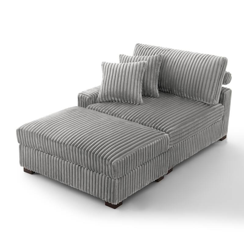 Modular Armchair and Ottoman Set with Adjustable Headrest, Flannel Upholstery