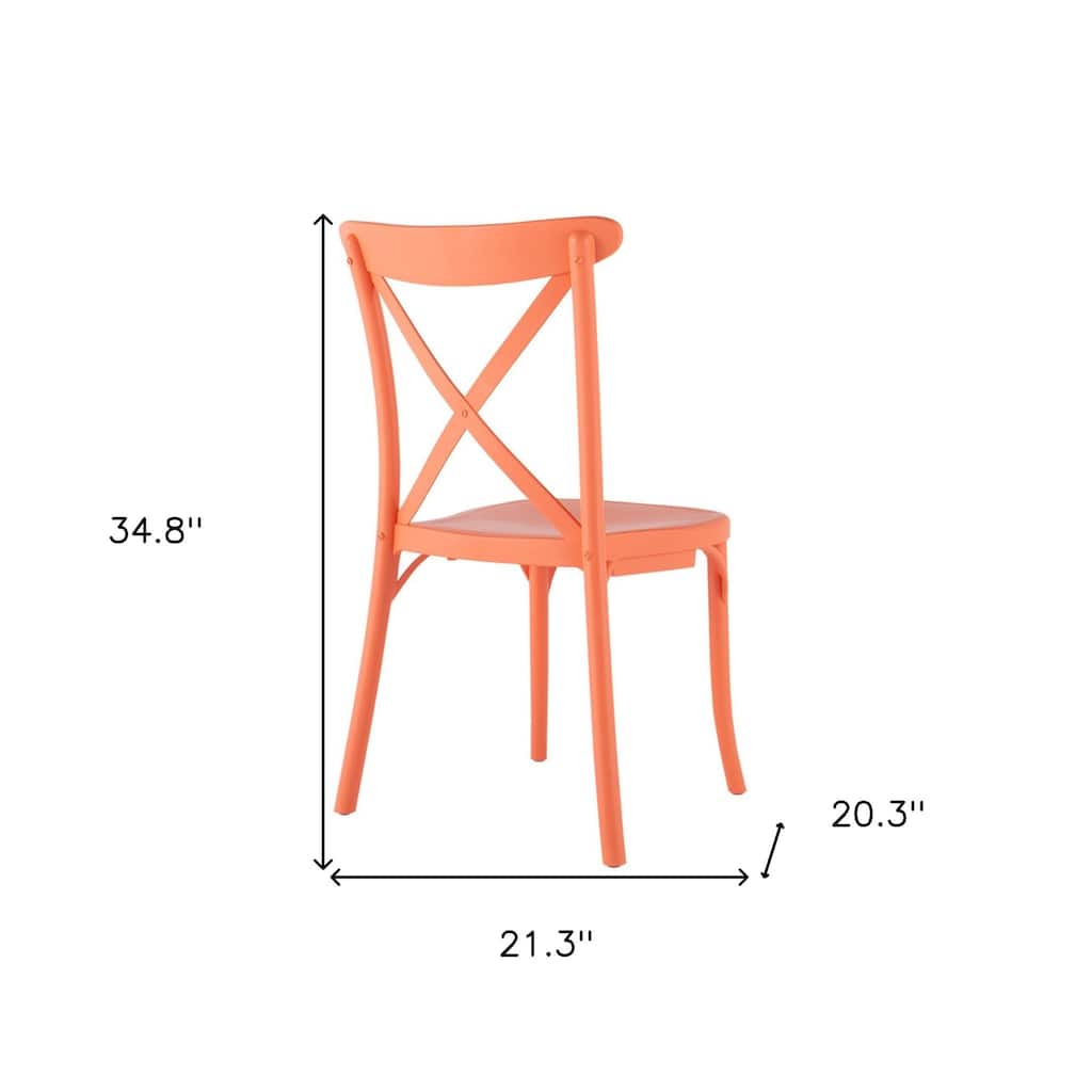 HomeRoots Set of Two Salmon Heavy Duty Plastic Outdoor Stacking Dining Chairs