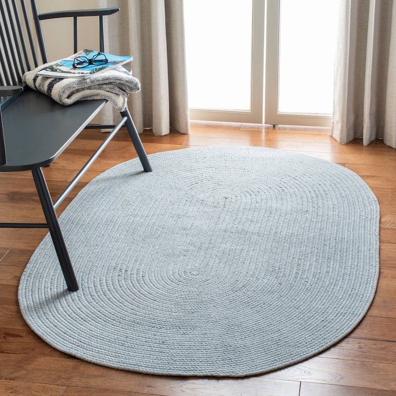 SAFAVIEH, Handmade Braided Alcidia Country Cotton Rug - 8' x 10' Oval - Light Blue