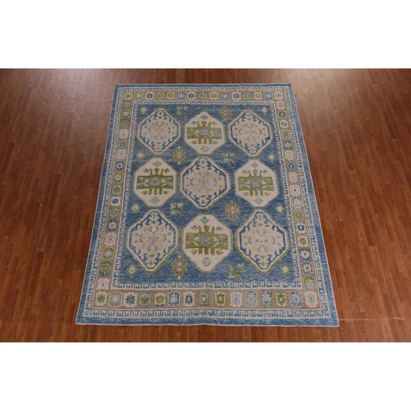 Hand Knotted Oriental 100% Wool Carpet Transitional Geometric Navy Blue & Blues Oushak Area Rug - 10' 10'' X 8' 3''