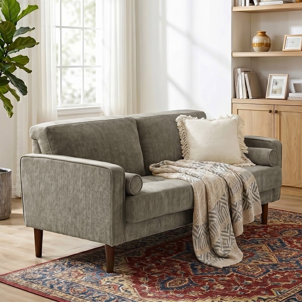slide 2 of 10, Modern 62.6" Upholstered 2-Seater Sofa Loveseat Taupe/Chenille - Single