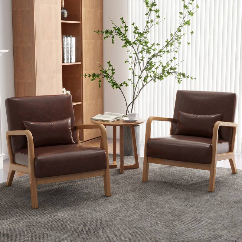 Upholstered Armchair Leisure Chair Accent Chairs Set of 2 with Pillow