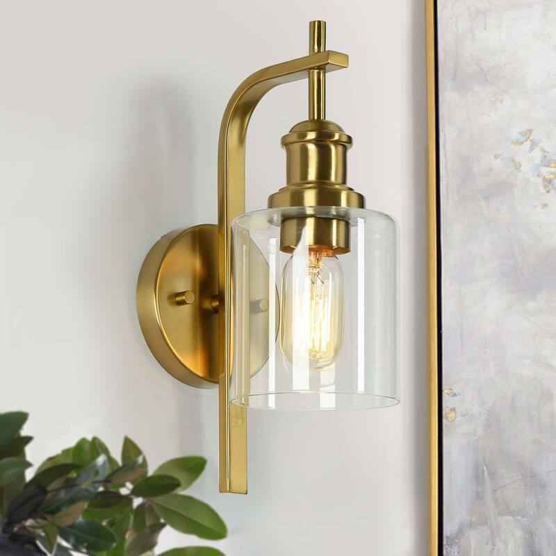 Oriva Modern 1-Light Gold Wall Sconce Cylinder Clear Glass Bathroom Vanity Light
