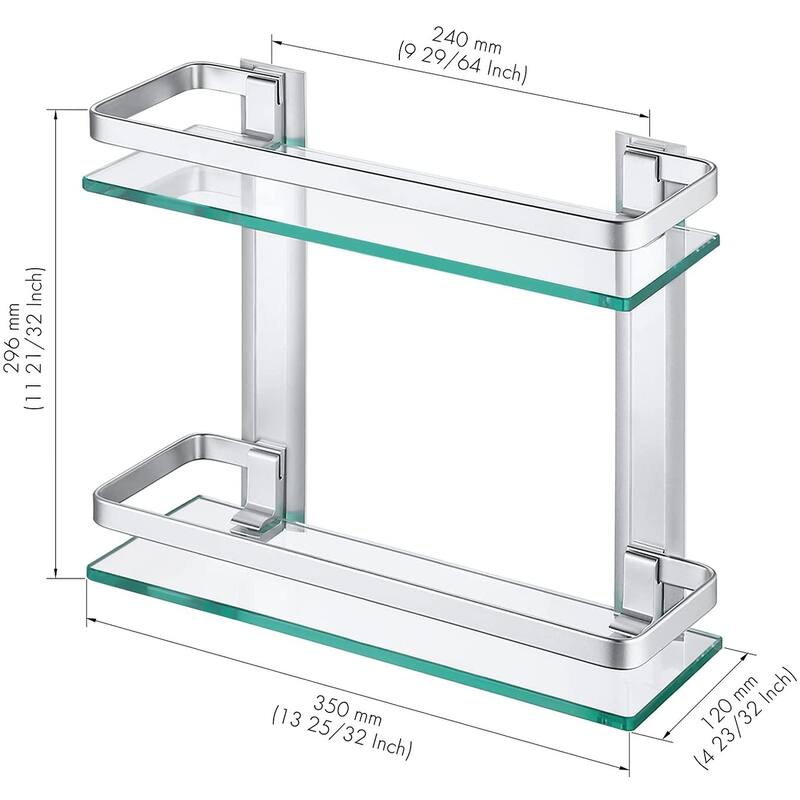 Wall Mount 2-Tier Black Bathroom Glass Floating Shelf