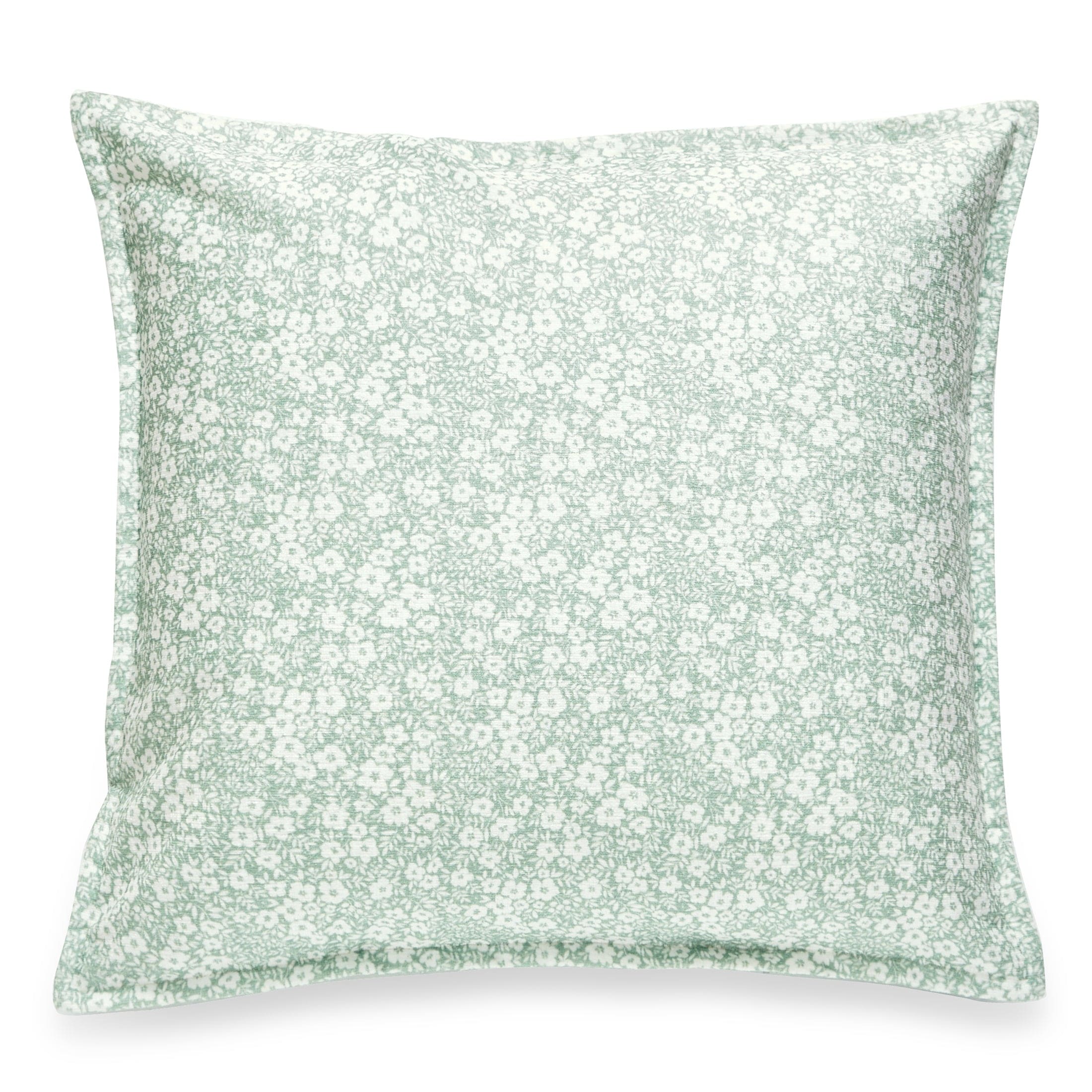 Square Green And White Floral Print With Microgel Feather-Like Insert Pillow