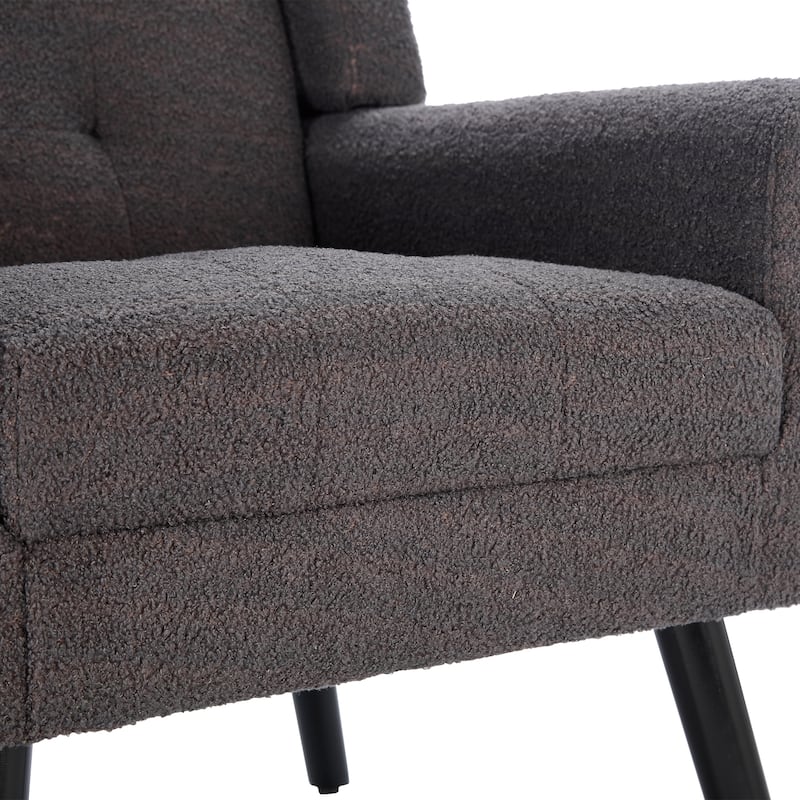 Grey Teddy Modern 29.53" Upholstered Buttons Tufted Accent Chair with Black Solid Wood Legs