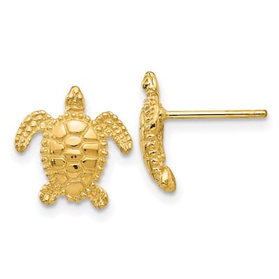 Curata 14k Yellow Gold 11mm Textured Sea Turtle Post Stud Earrings
