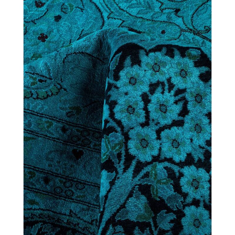 Overton Hand Knotted Wool Vintage Inspired Modern Contemporary Overdyed Blue Area Rug - 12' 2" x 18' 6"