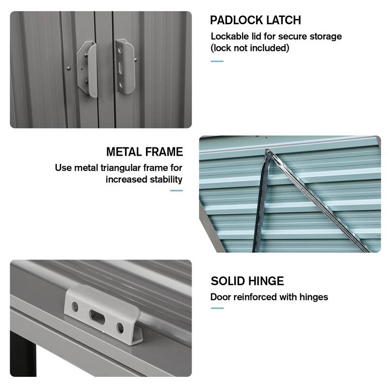 Anmytek Garbage Bin Shed Stores 2 Trash Cans Metal Outdoor Bin Shed for Garbage Storage,Stainless Galvanized Steel, Bin Shed