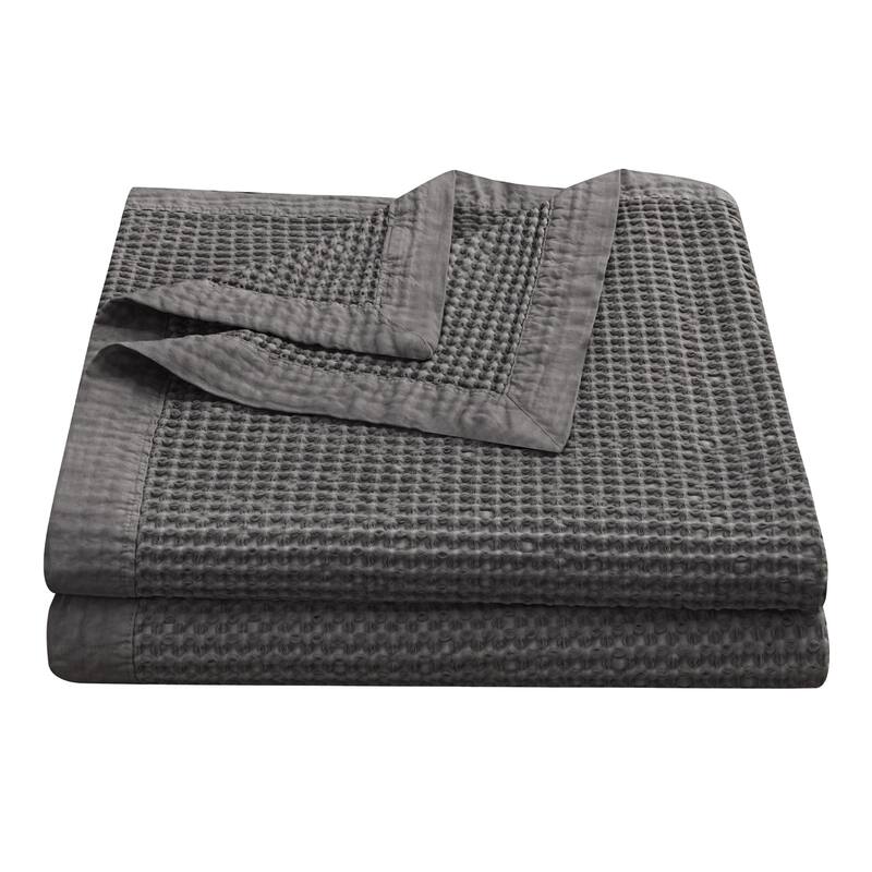 HiEnd Accents Stonewashed Cotton Waffle Weave Coverlet Set, 3PC