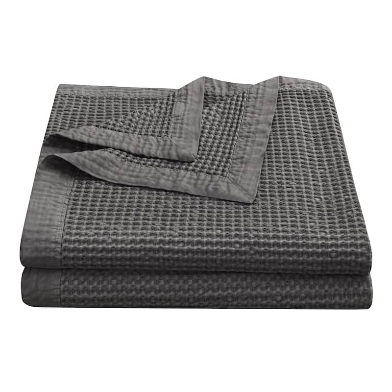 HiEnd Accents Stonewashed Cotton Waffle Weave Cotton Coverlet, 1PC