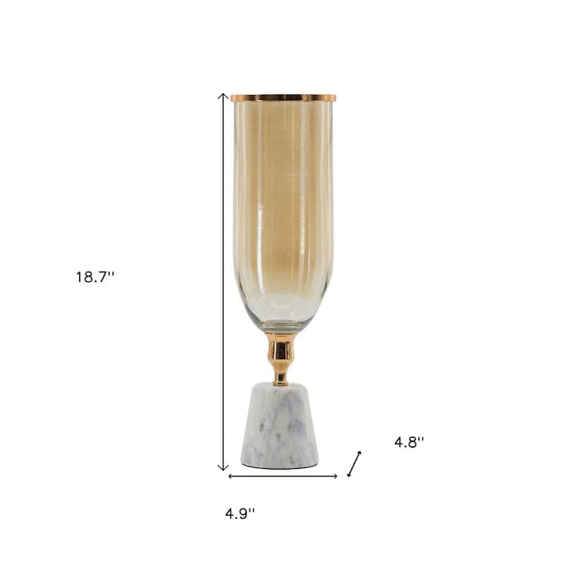 19" Gold And White Glass And Marble Table Vase - 5.50