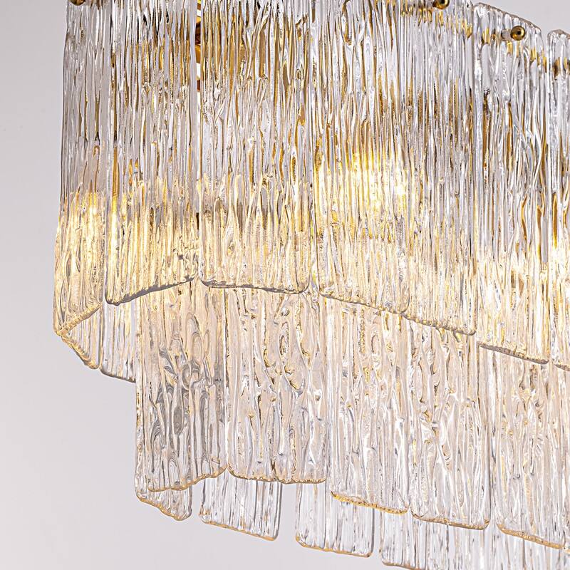 35" Gold Luxury Crystal Chandelier Dimmable Double Glass Ceiling Light for Kitchen Island Dining Room