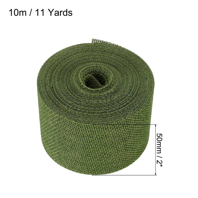 Burlap Fabric Ribbon, Wired Jute Crafts Roll for Wrapping Decoration - Dark Green
