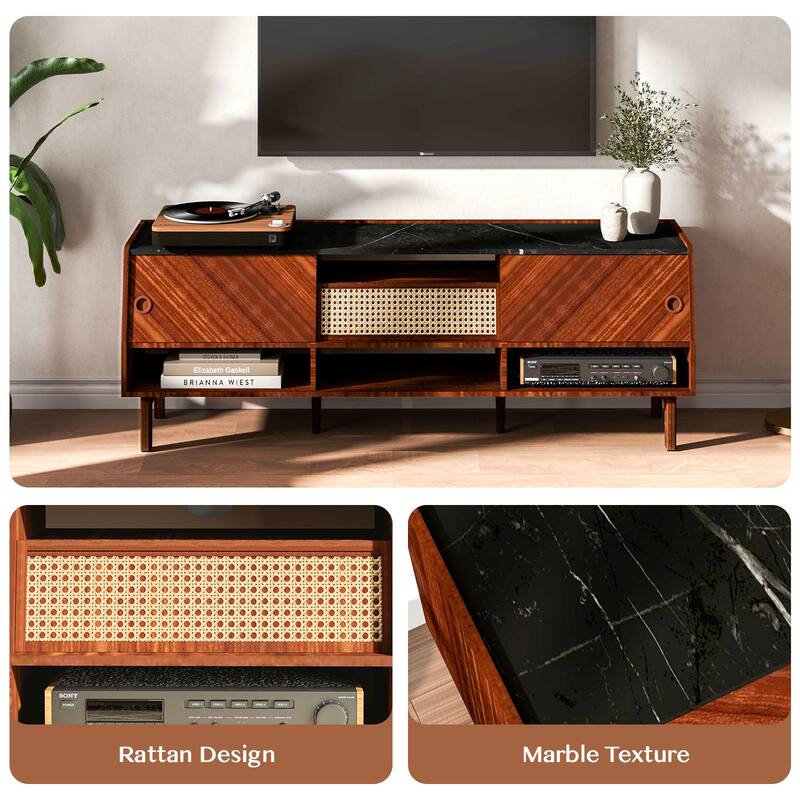 Entertainment Center with Rattan Drawer