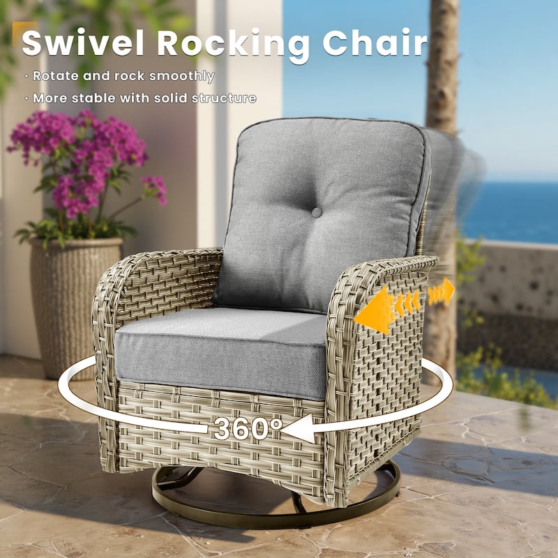 XIZZI 13-Piece Outdoor Wicker Sectional Swivel Chairs Set with Firepit Table