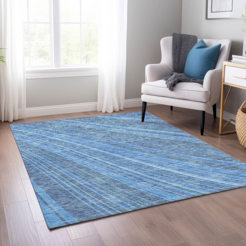 Machine Washable Indoor/ Outdoor Stripe Wave Chantille Rug