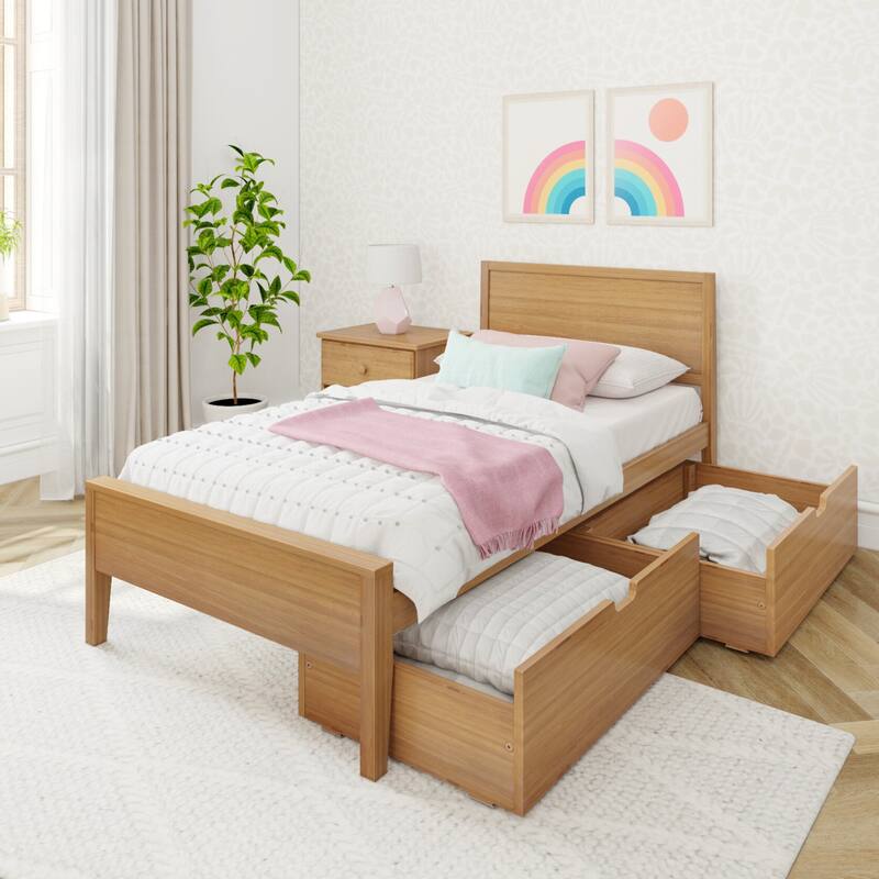 Max and Lily Twin-Size Bed with Panel Headboard and Storage Drawers