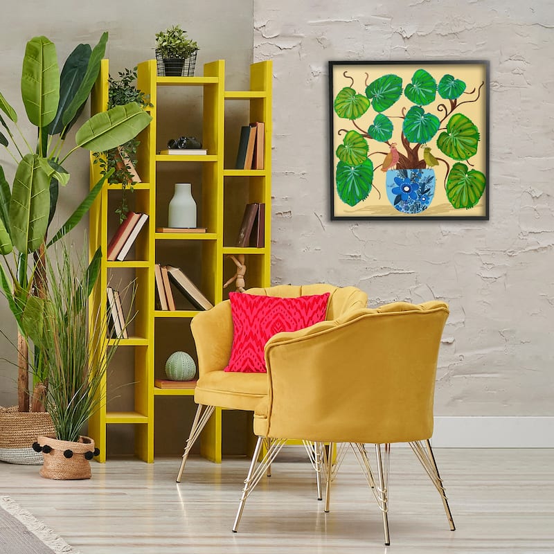 Stupell Potted Plant & Birds Perched Framed Giclee Art Design By Kay Widdowson