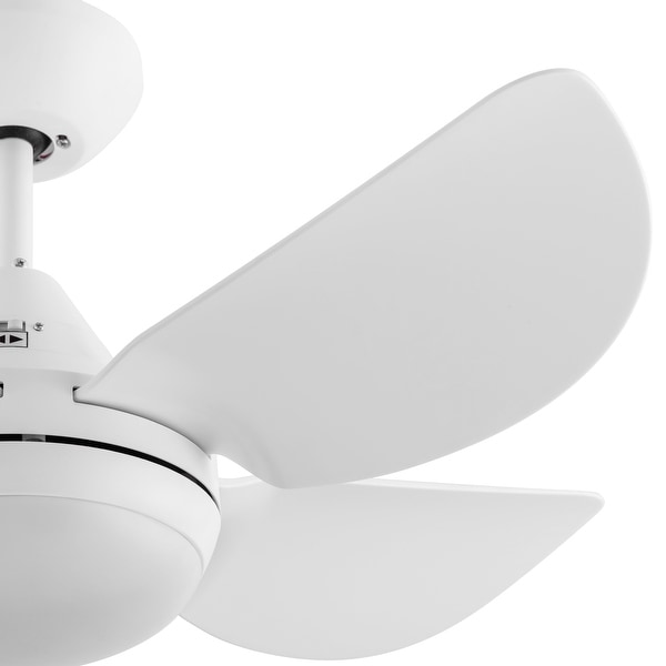 YUHAO 30 Inch Modern Matte White Indoor Flush Mount Small Ceiling Fan With  LED Light and Remote Control